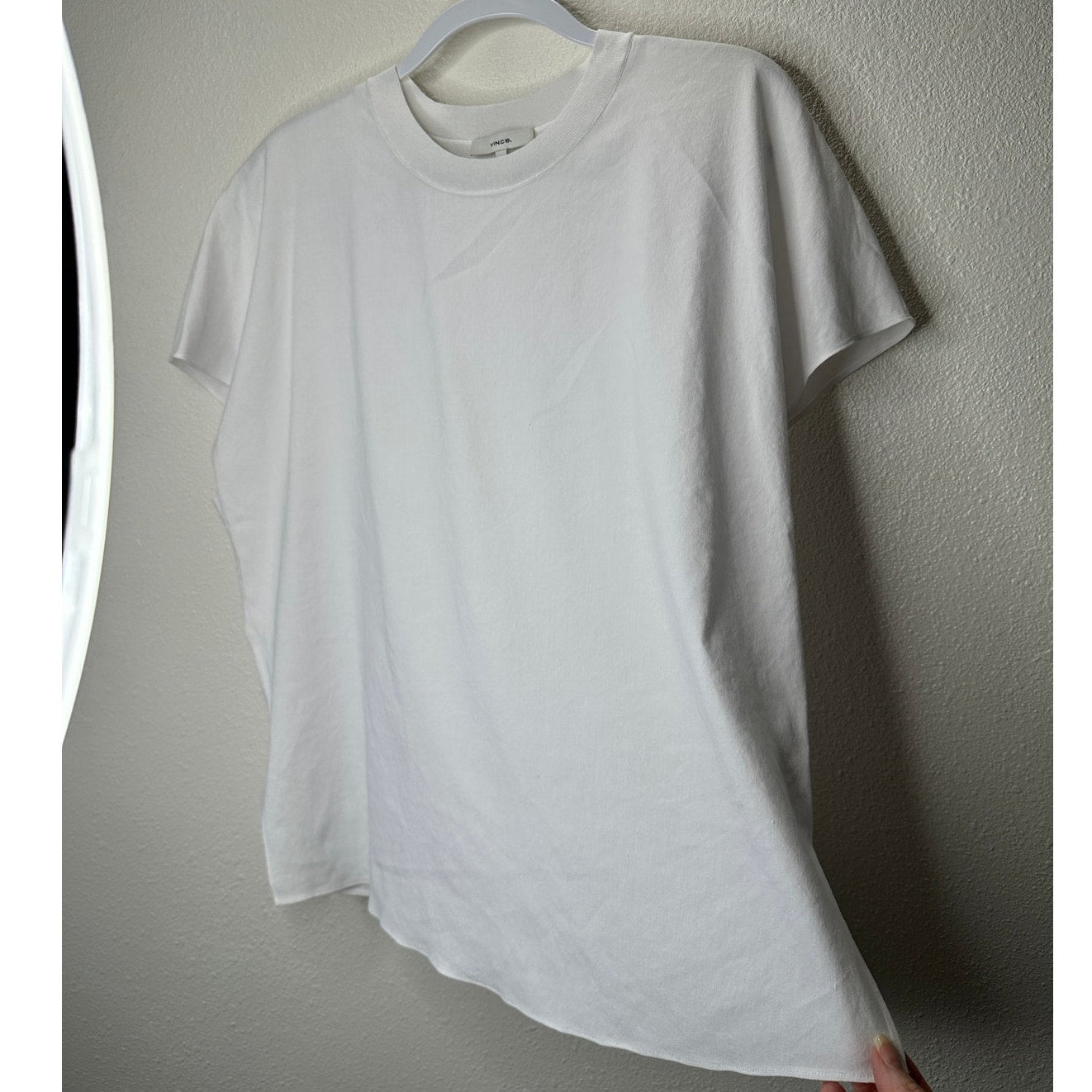 Vince White Linen Round Neck Cap Sleeve Side Slit Boxy Tee Top L