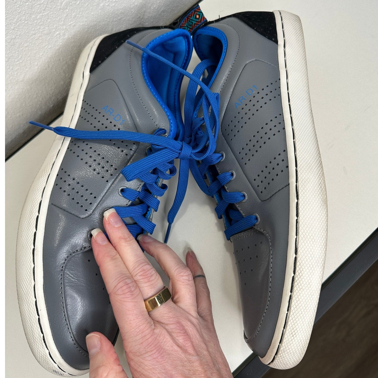 Adidas RD1 Low Top Gray & Blue Leather Laceup Sneakers Shoes 10