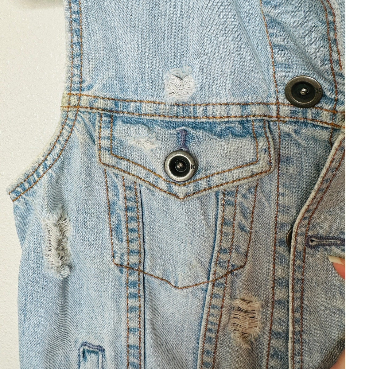 Hurley Light Wash Distressed Denim Sleeveless Button Vest S