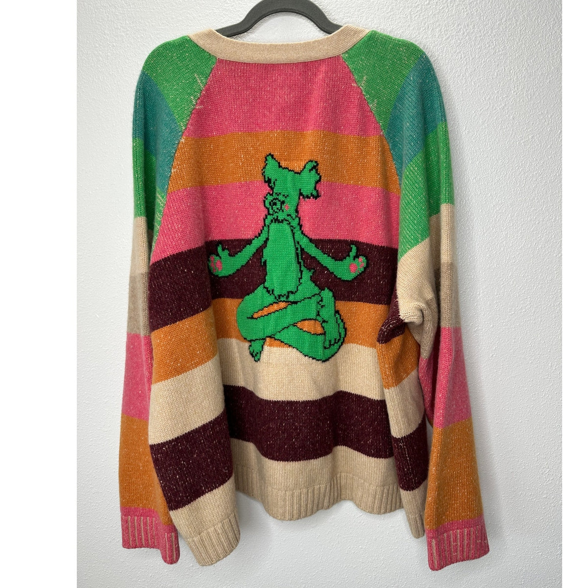 The Elder Statesman Enlightened Bear Striped Cashmere Cardigan L