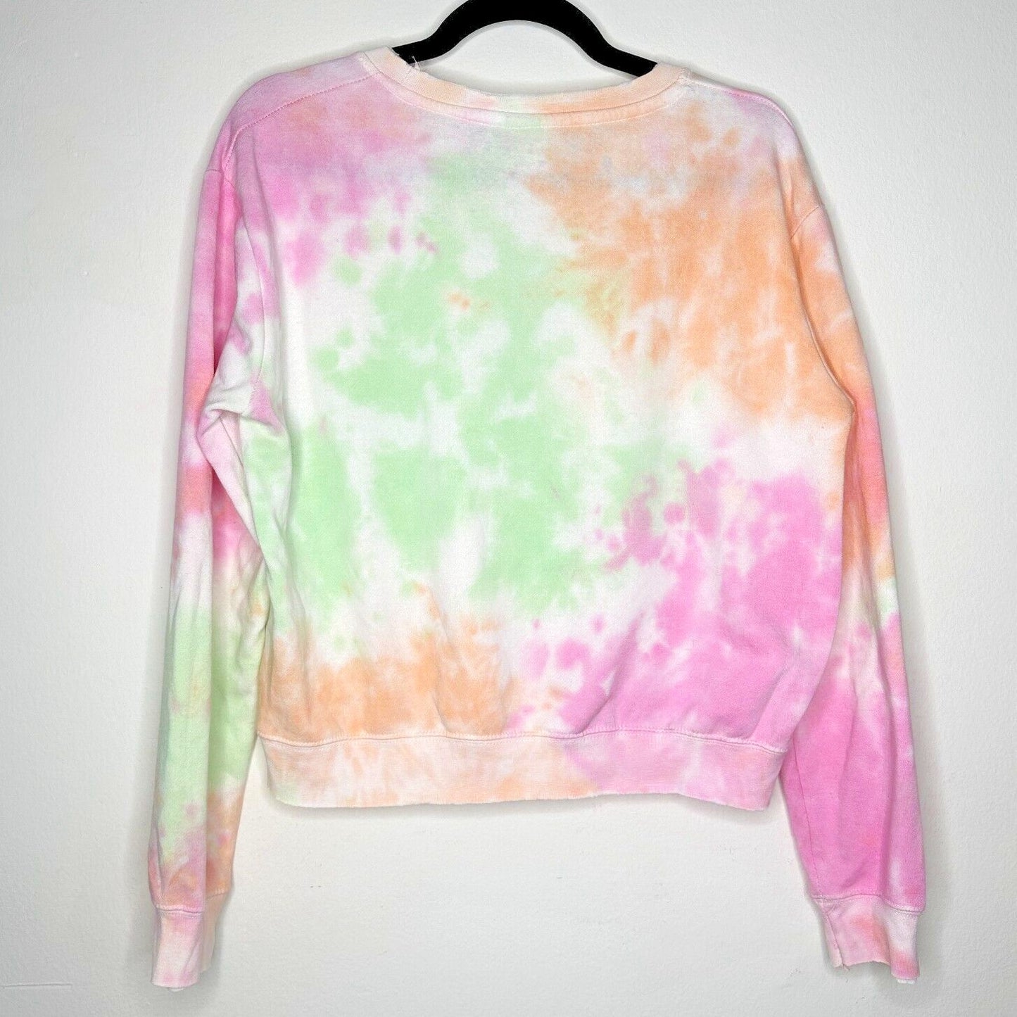 Southern Spirit Pale Sherbet Pink Green Tie Dye Long Sleeve Crew Sweatshirt S