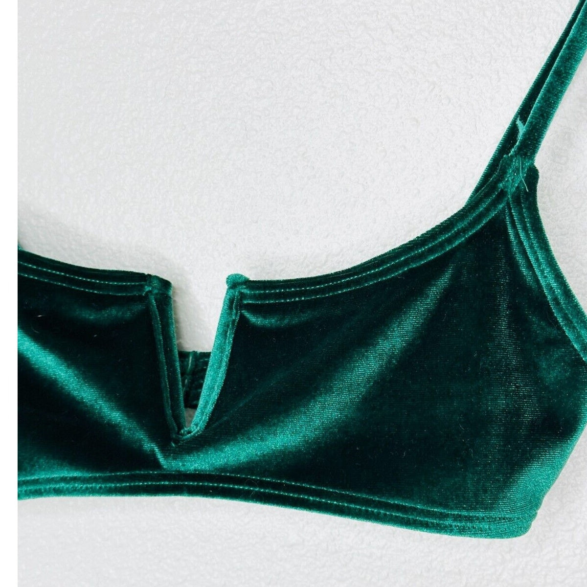 South Beach Forest Green Jade Velvet V-Cutout Bikini Top Gold Hardware 6