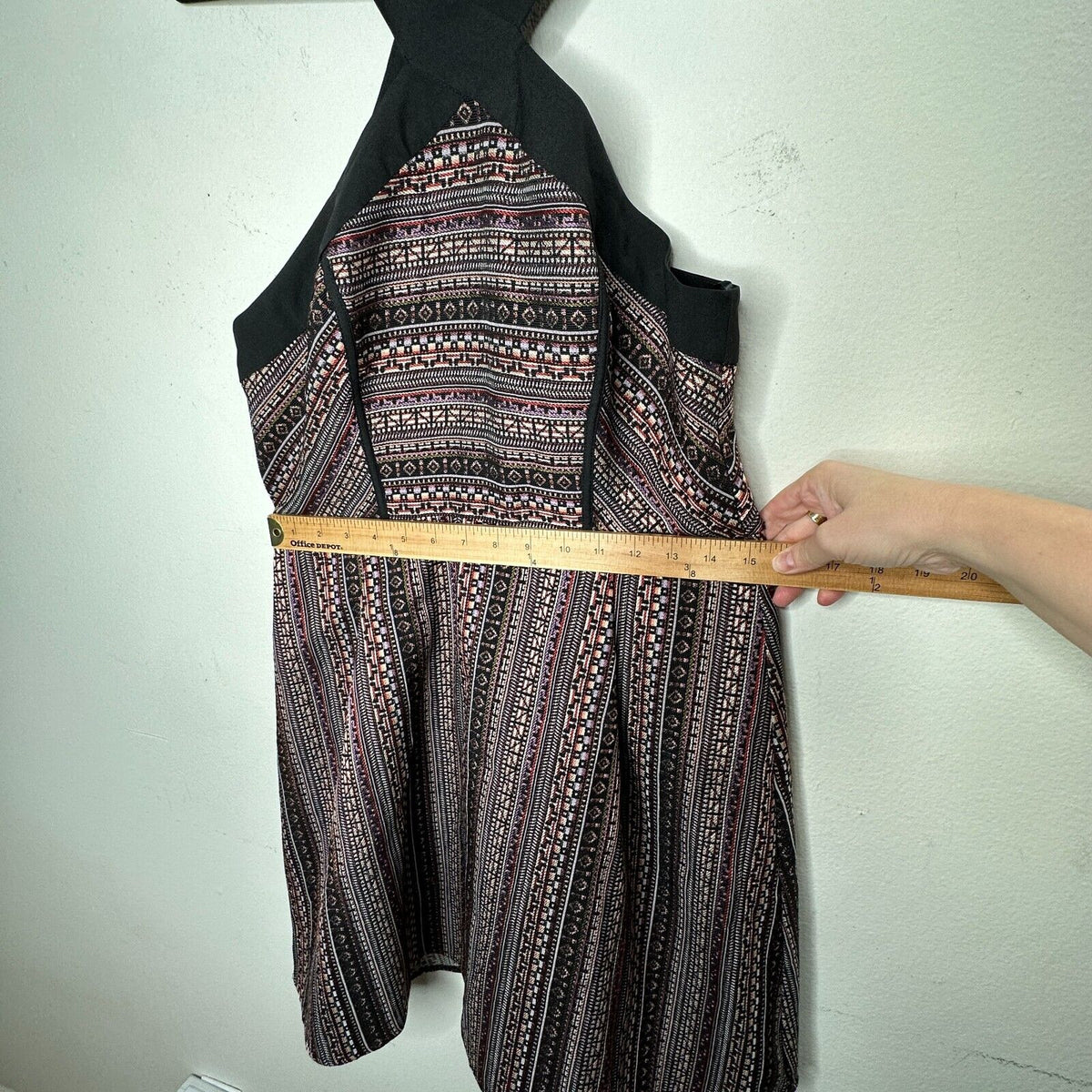 BCBG Generation Criss Cross Fit & Flare MultiColor Jacquard Halter Mini Dress 12