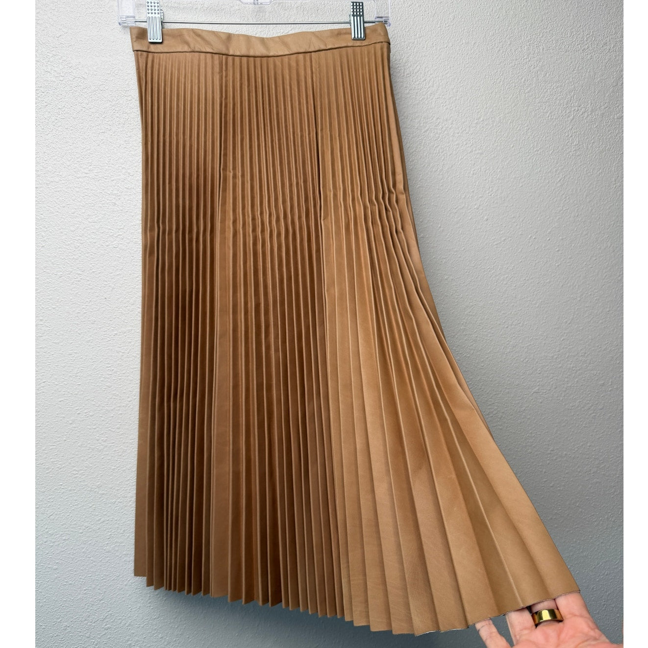 August Getty Atelier Accordion Pleat Leather Maxi Skirt Tan Women's US 4