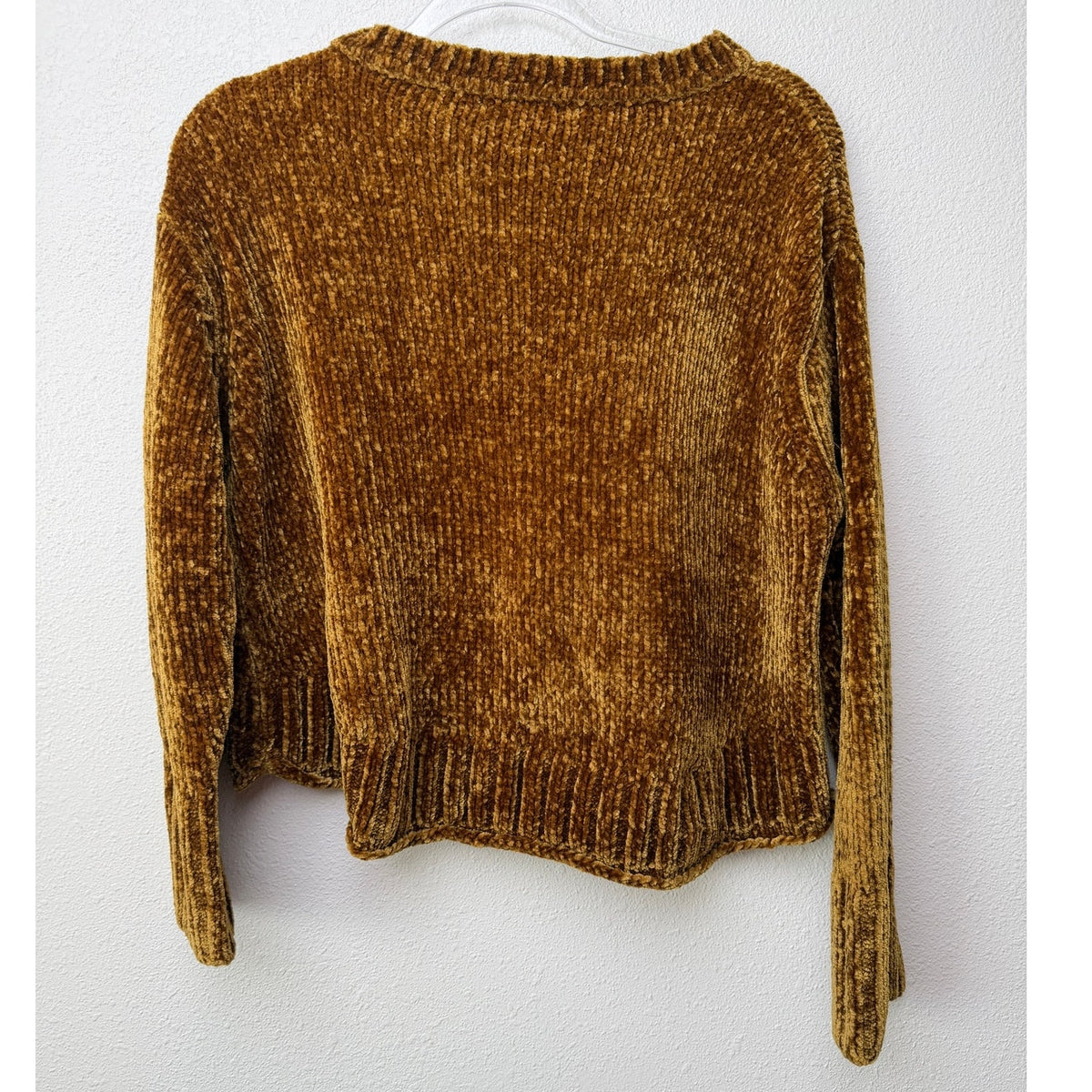 Zara Knit Mustard Gold Chenille Cropped High Low Sweater Women's US S