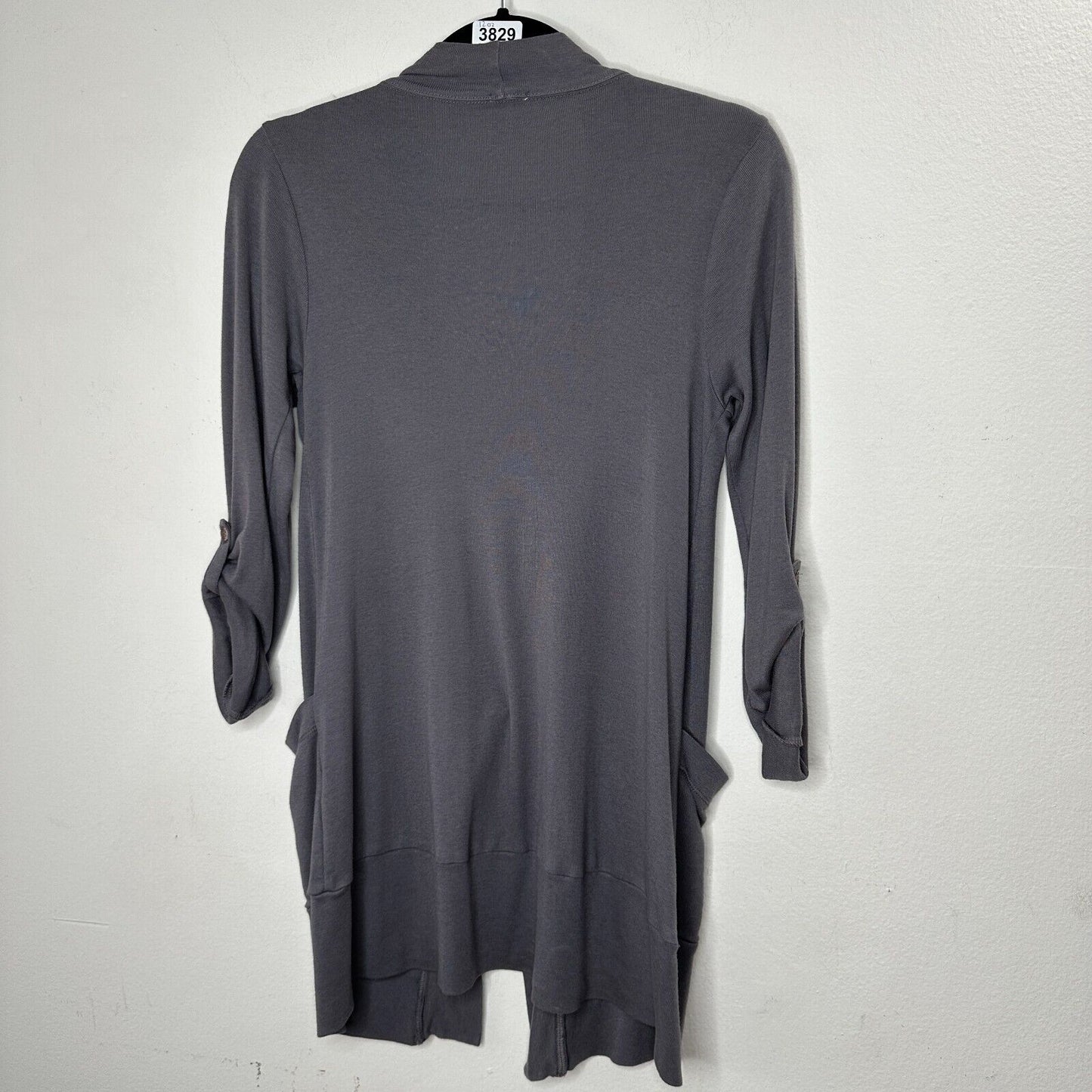 Splendid Slate Gray Open-Front Roll Tab Sleeve Front Pocket Stretch Cardigan XS