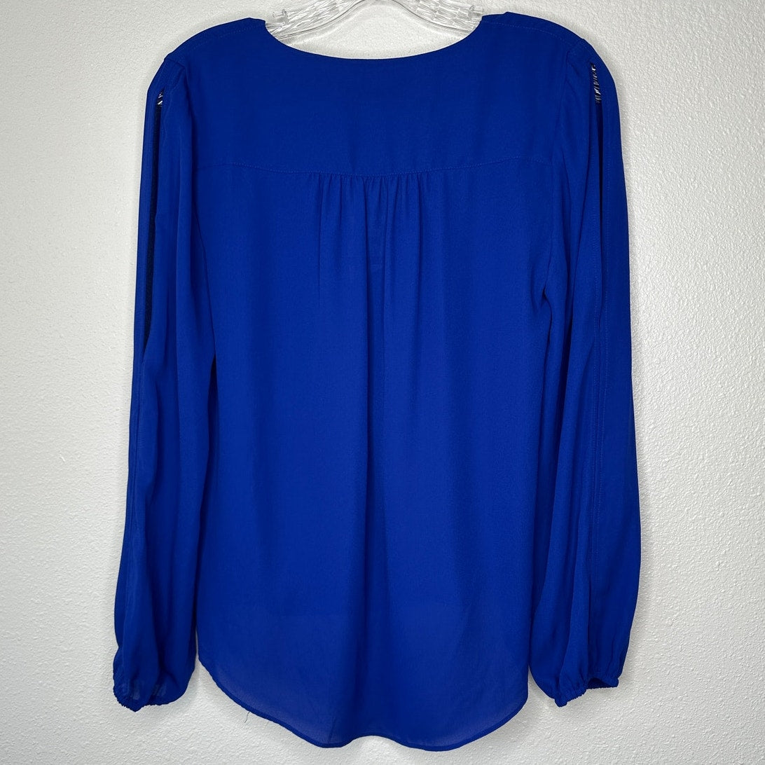 NWT INC Royal Blue VNeck Faux Wrap Long Sleeve High-Low Blouse XS