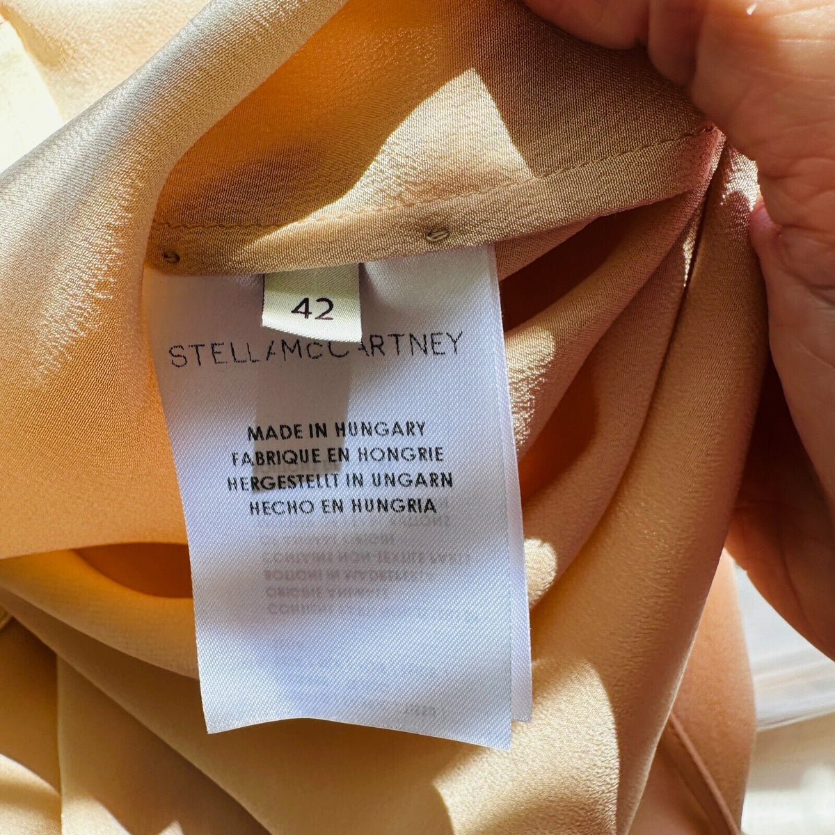 Stella McCartney Light Peach Silk Blouse Cream on Collar Button Placket Cuffs 42