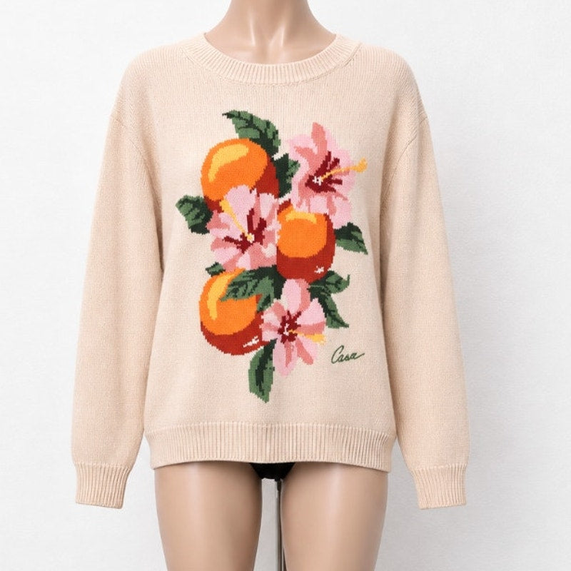NWT Casablanca Cream Kapalia Oranges Graphic Intarsia Knit Sweater XXL
