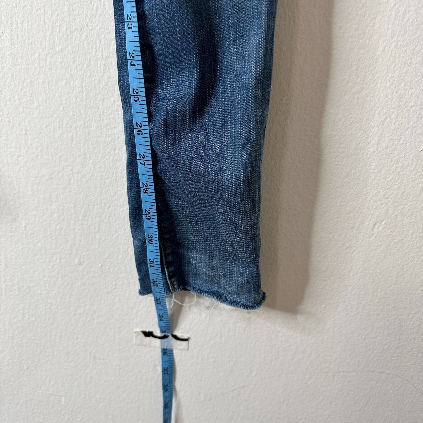 Blank NYC High Cuff Straight Medium Wash Distressed Jeans Low Rise Stretch 24