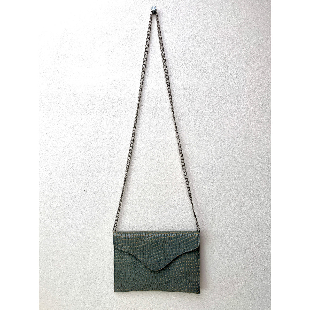 JJ Winters Blue Gray Croc Envelope Chain Bag Women's