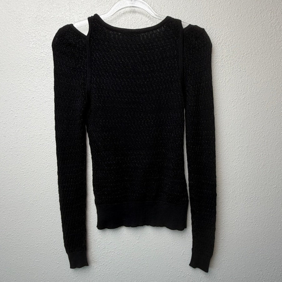 Bebe Black Shimmer Cold Shoulder Knit Sweater Women's Medium