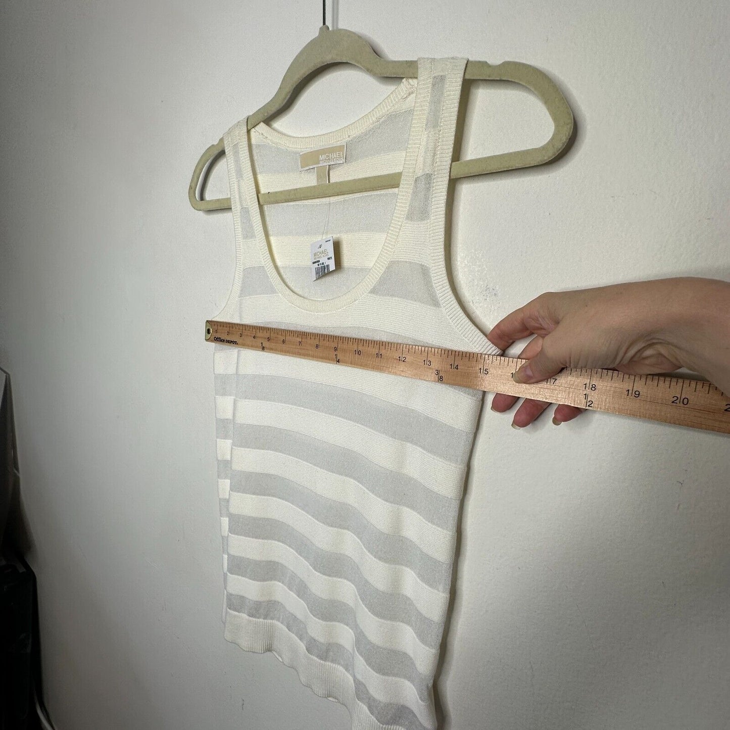 NWT Michael Kors Cream and Sheer Stripes Sleeveless Deep Scoop Neck Tank Top SM