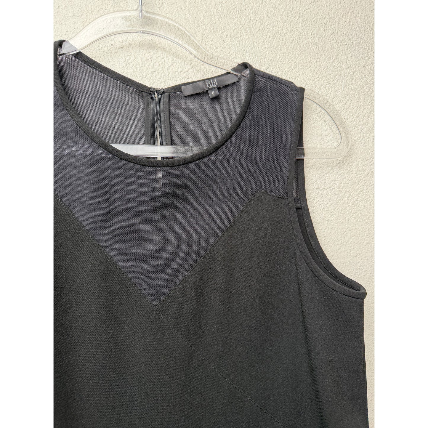 Tibi Black Mixed Media Sheer Sleeveless Back Zip Top US 4