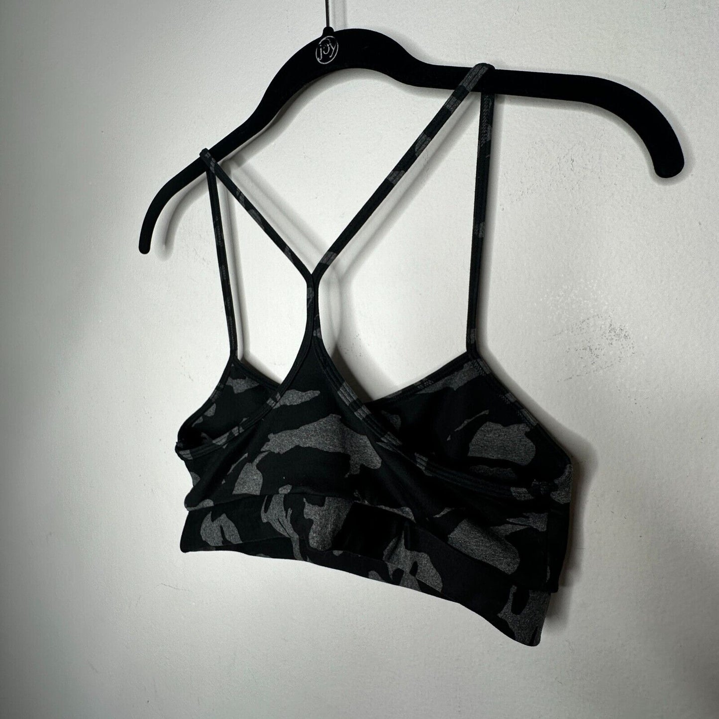 Monroe Black & Gray Camo Print Spaghetti Strap Scoop Racer T-back Sports Bra S