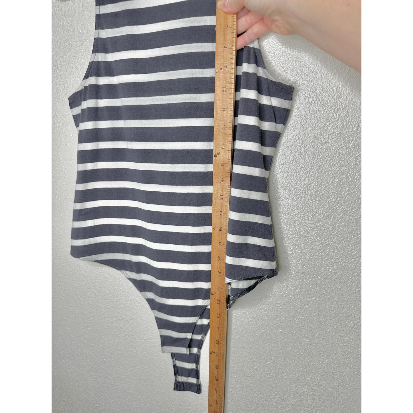 Abound Gray & White Stripe Sleeveless Mock Neck Bodysuit L