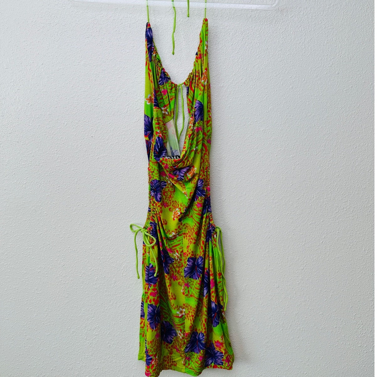 I AM GIA Green Floral Cutout Halter Keyhole Mini Dress Women’s S