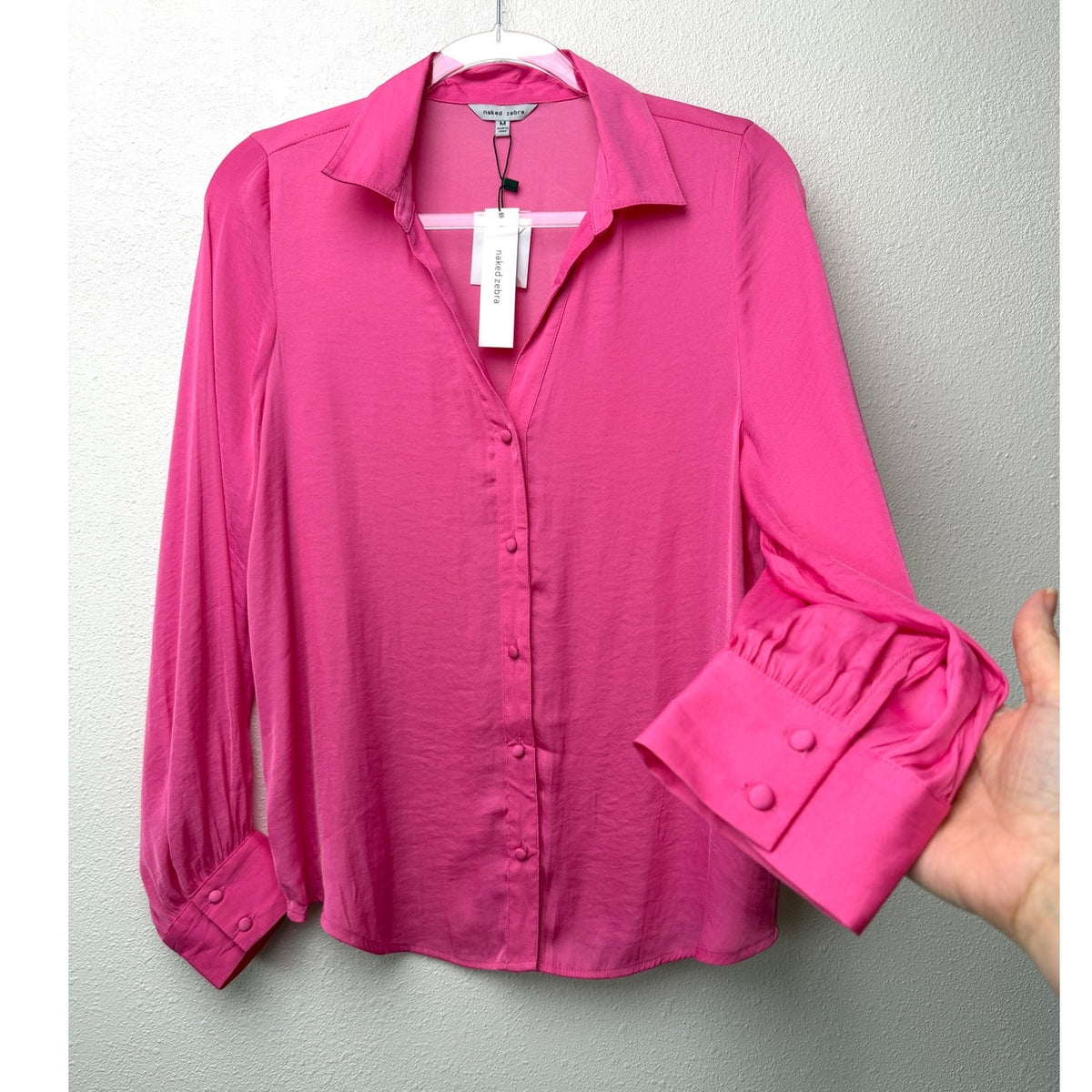 NWT Naked Zebra Fuchsia Satin Blouse Women M