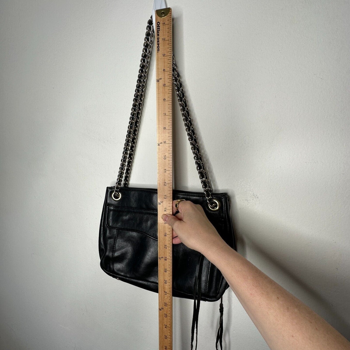 Rebecca Minkoff Black Leather Shoulder Bag Purse with Gold Hardware Chain Strap