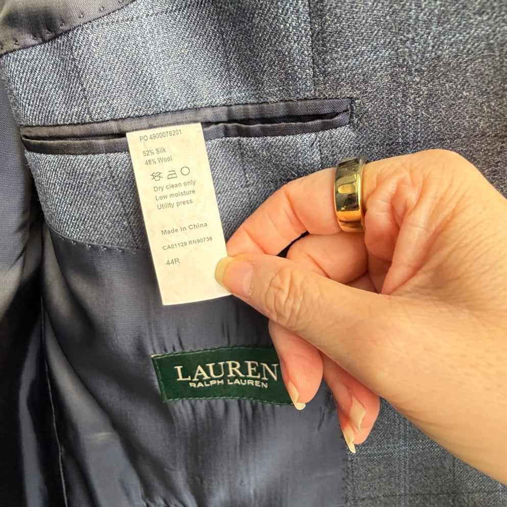 Lauren Ralph Lauren Blue Plaid Wool Silk Blazer Men’s 44R