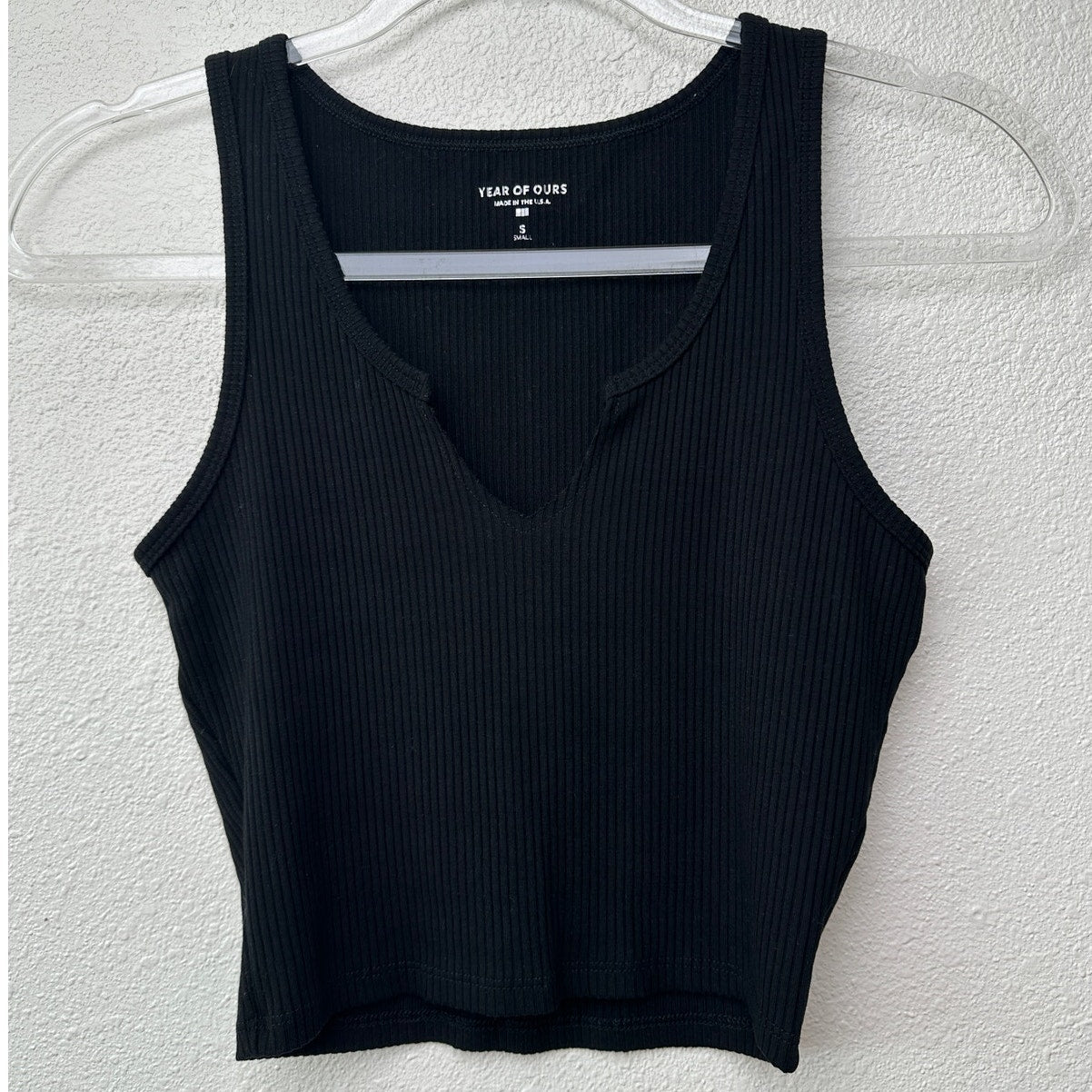 Year of Ours Black Ribbed V Neck Crop Tank Top Small