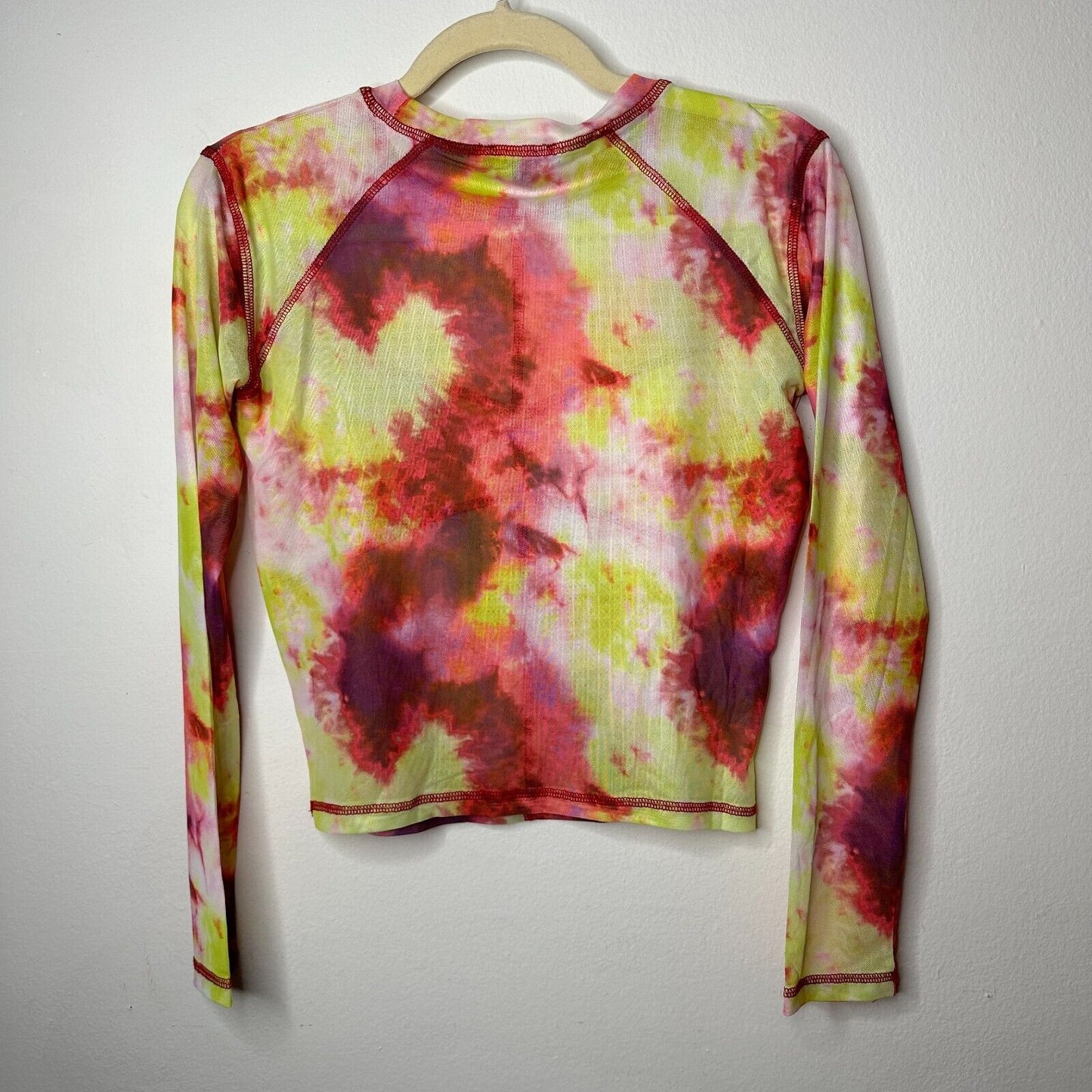 Club Exx Long Sleeve Mesh Crop and Matching Mini Skirt Tie Dye Pink Yellow Red L