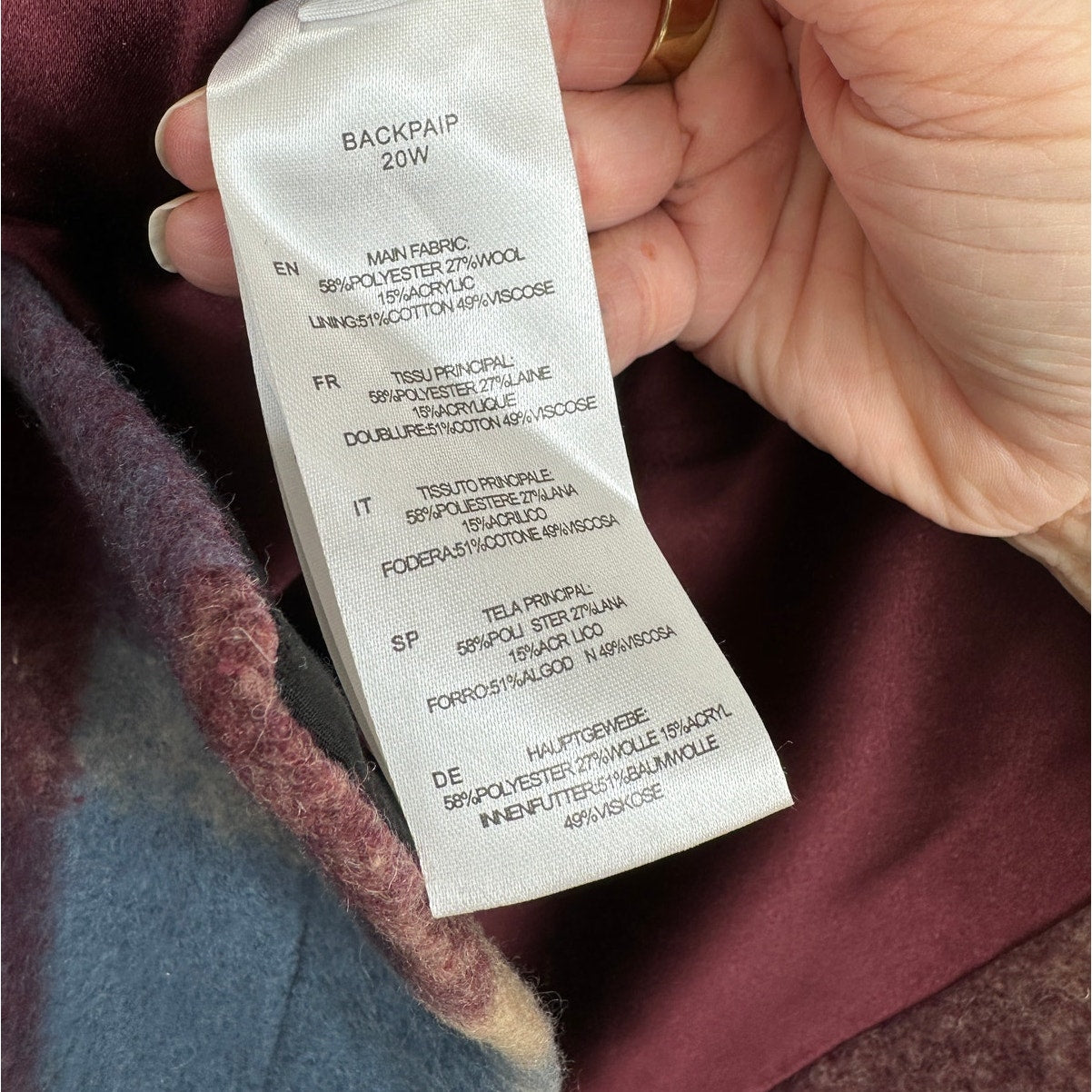 IRO Backpaip Mixed Blue & Burgundy Plaid Long Sleeve Wool Blend Coat L