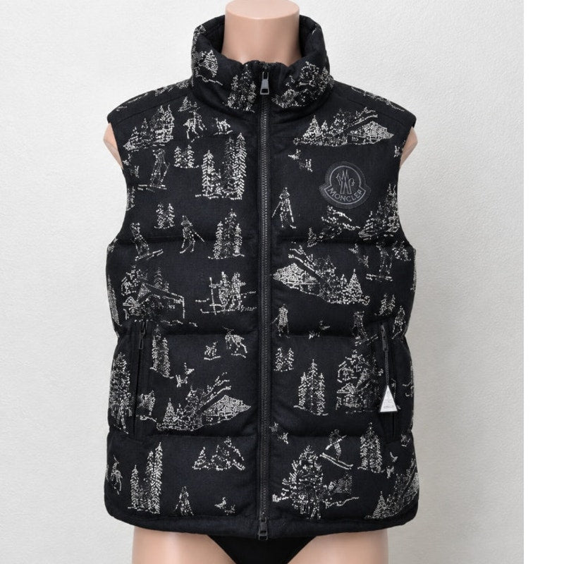 NWT RARE Moncler Titan Gilet Black Rhinestone Winter Ski Motif Vest 3 / Large