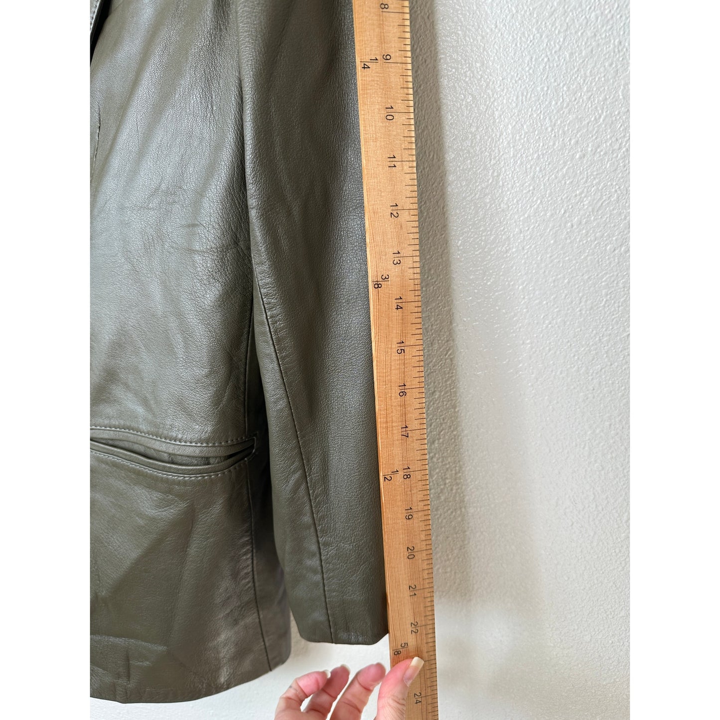 Faux Leather Green Brown Collared Front Button Blazer Jacket XL