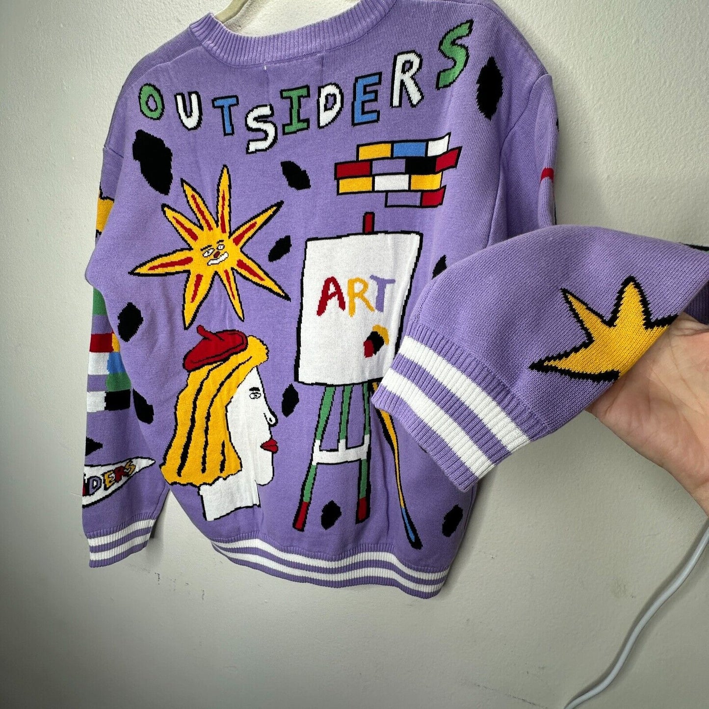 Outsiders Division Unique Purple Multi-Color Art School Graphic Sweatshirt Med