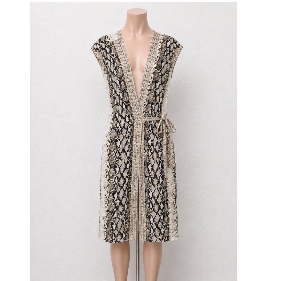 Joie Porcelain Bethwyn C Snakeskin Print Wrap Style A-Line Cap Sleeve Dress SM