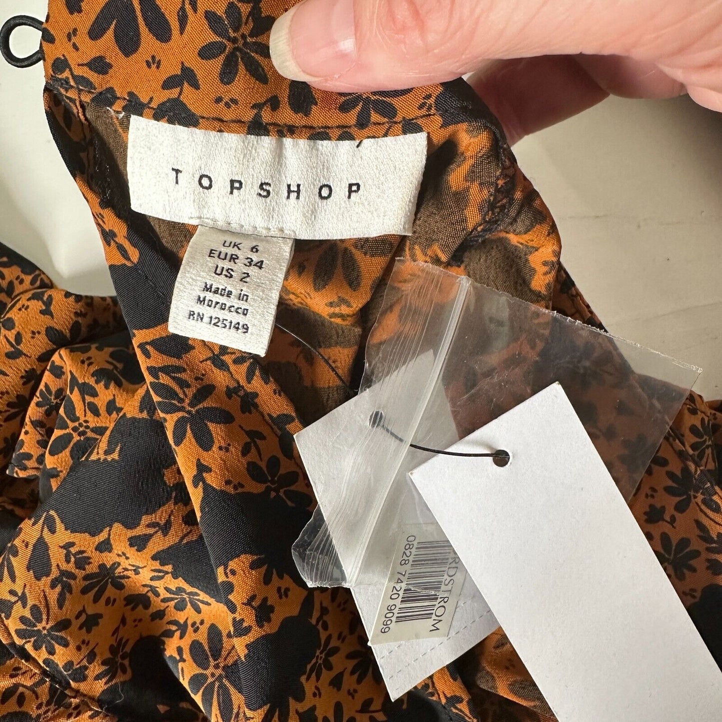 NWT Burnt Orange & Black Floral High Neck Ruffle Long Sleeve Dress 2