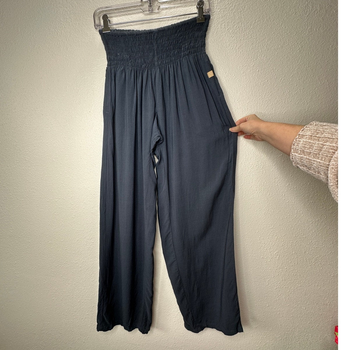 NWT Paradise Island Navy Blue Ruched Drawstring Wide Leg Casual Pants OS