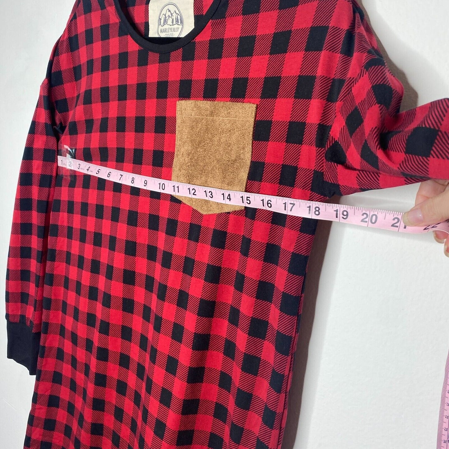 NWT Marleylilly Red & Black Buffalo Plaid Front Pocket Long Sleeve Flannel Tunic