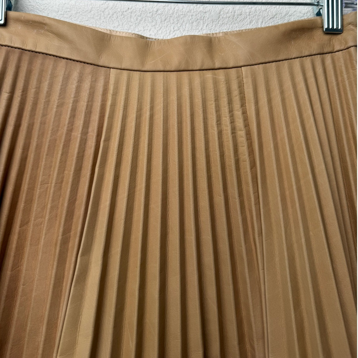 August Getty Atelier Accordion Pleat Leather Maxi Skirt Tan Women's US 2