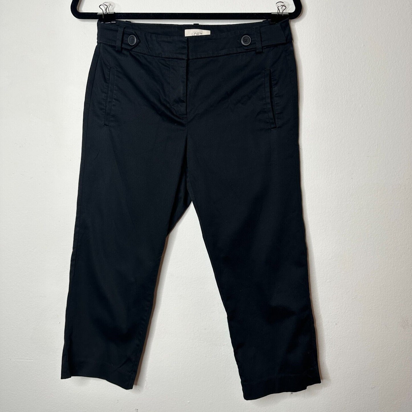 Loft Petit Cute Black Capri Trouser Pant Hook & Eye Close Front Slash Pockets 6P