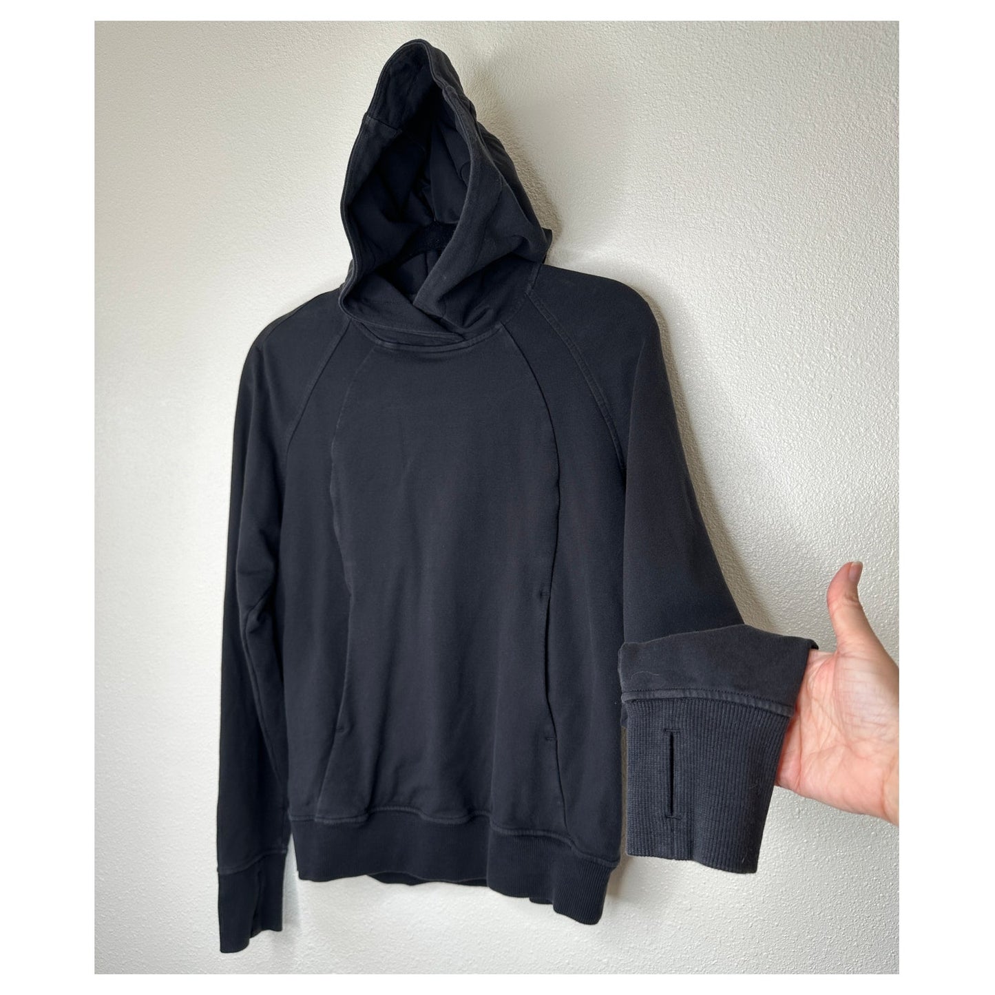 Lululemon Washed Black Long Sleeve Pullover Front Pocket Hoodie Sweater 4