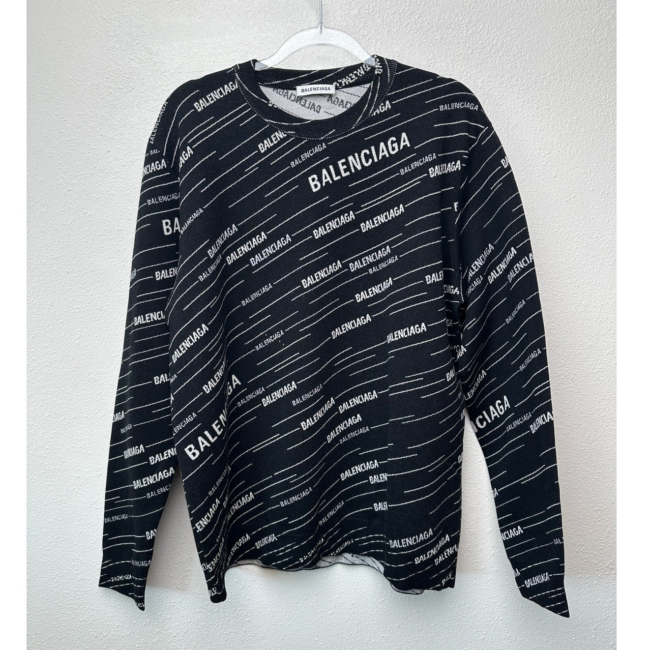 NWT Balenciaga Logo Intarsia Wool-Blend Sweater Black Men's XL