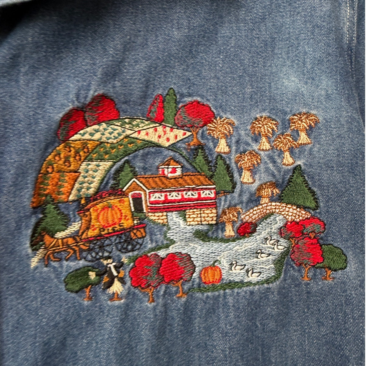 Vintage Cabin Creek Embroidered Denim Shirt Women Size PL