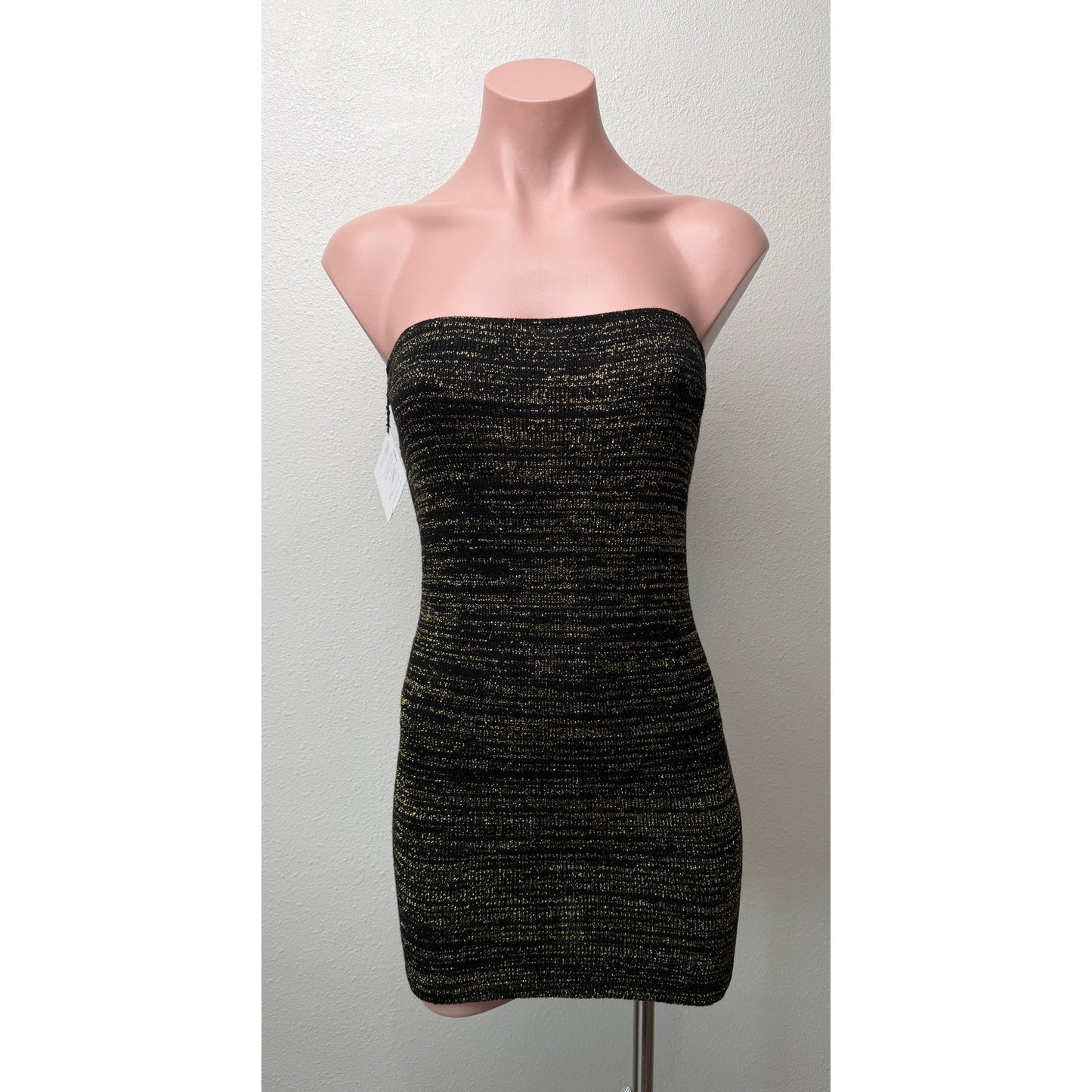 NWT KD Dance Womens Black Gold Metallic Tube Dress S