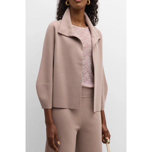 TSE Light Pink Magnetic Collared Cropped Cardigan Long Balloon Sleeves