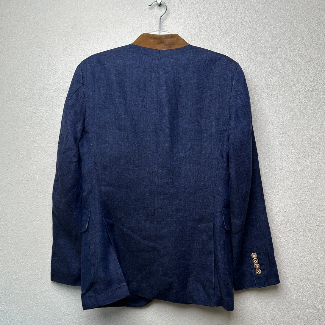 Windsor Men’s Stand-Collar Blue Blazer US 34 (EU 44) Suede Trim