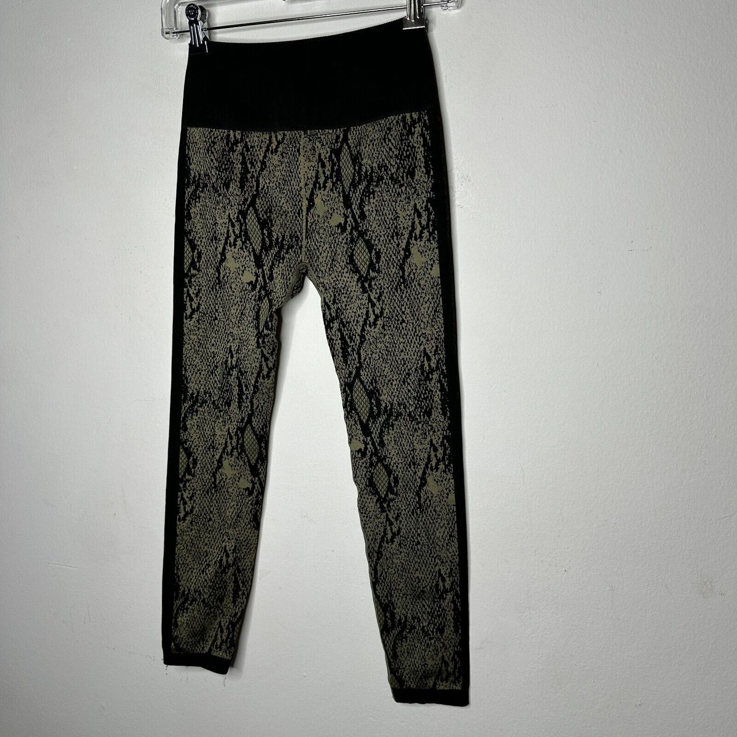 Fabletics Black & Gold Snake Print Ankle Leggings Wide Black Waistband S