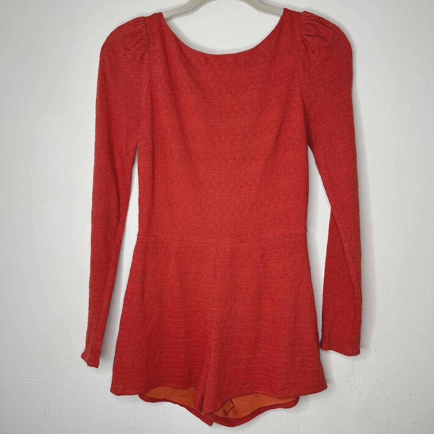 Ark & Co Salmon High Neck Long Sleeve V Back Zip Embroidered Zip Romper S