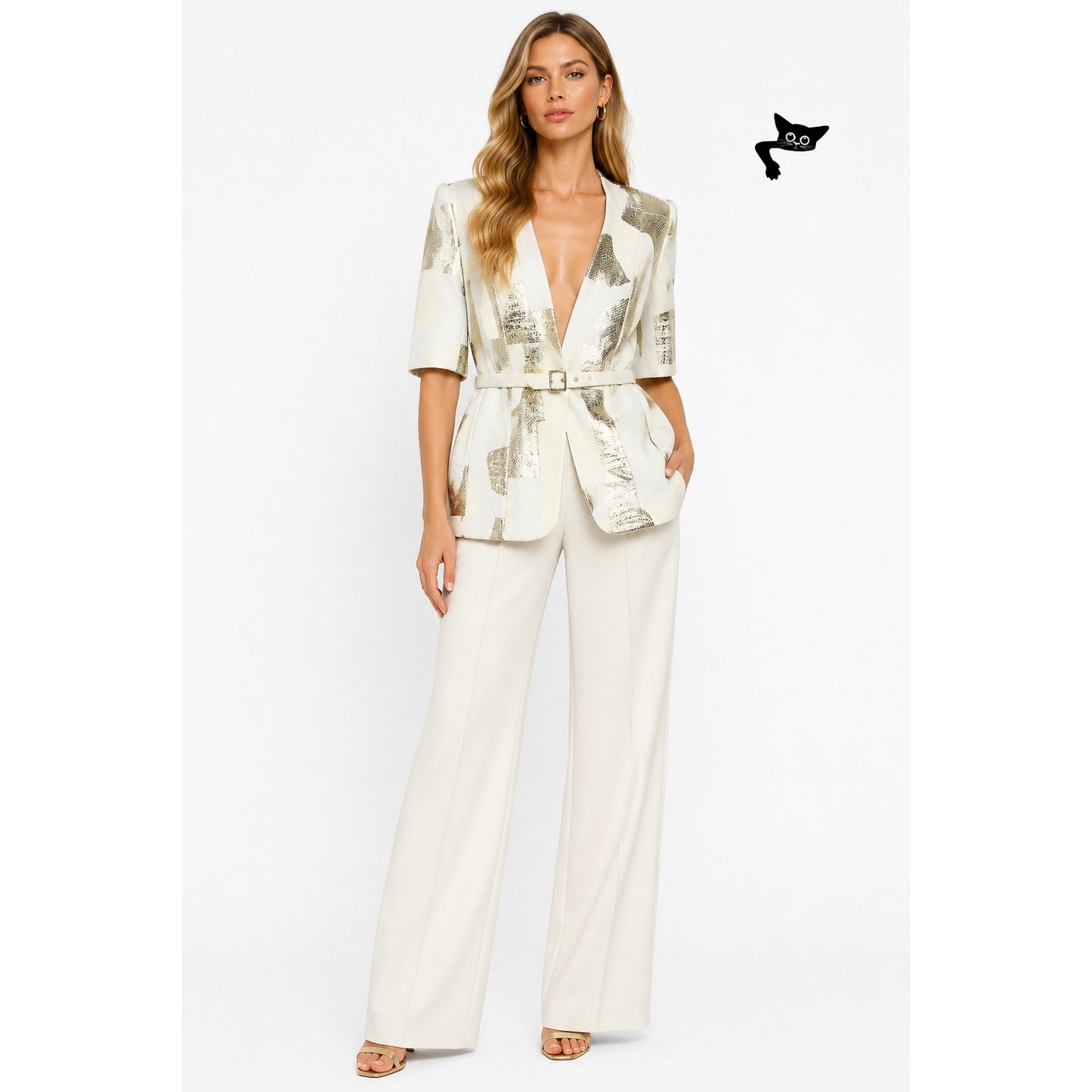 NWT August Getty Atelier "Thalia" Brocade Belted Blazer US 2
