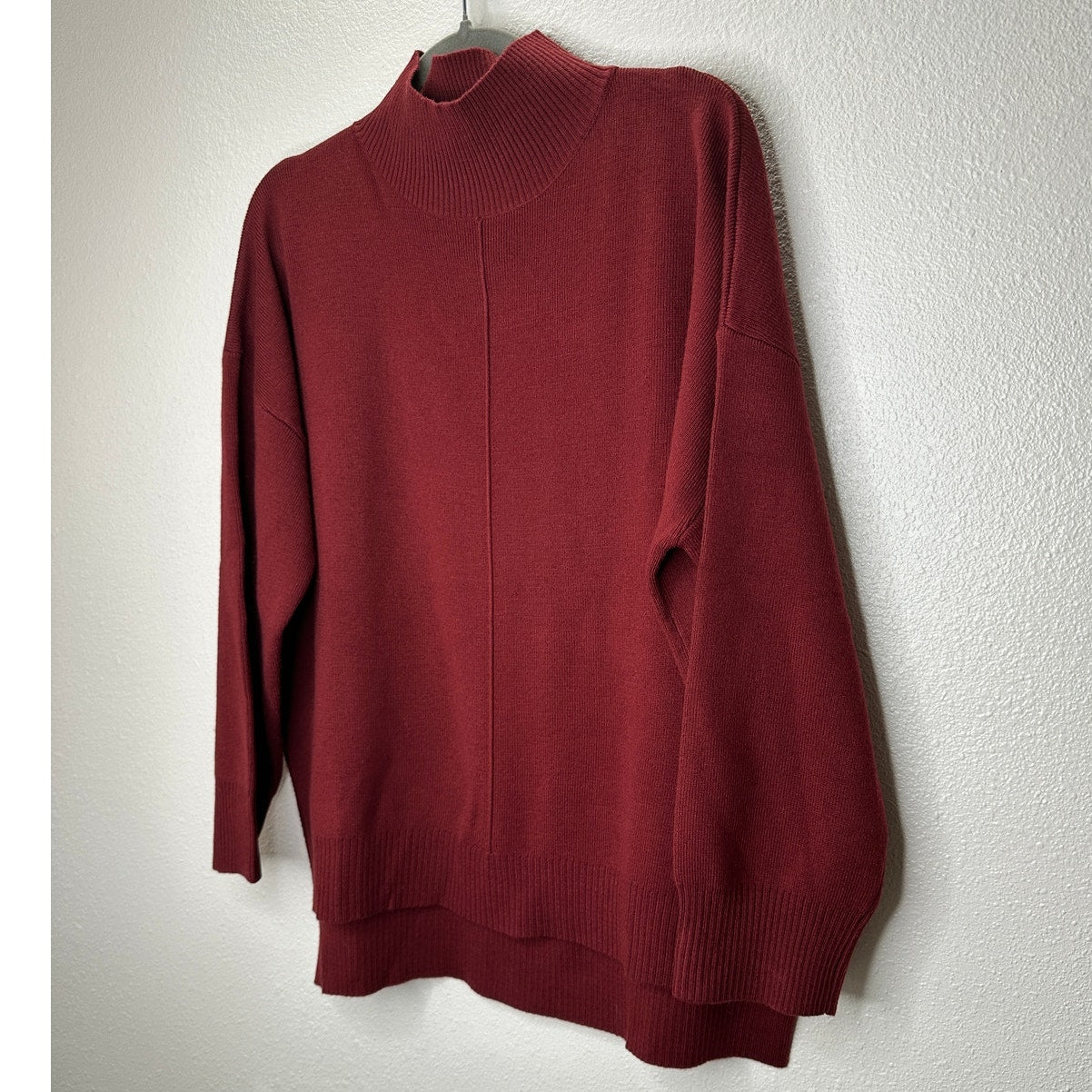 The Work Shop Burgundy Mock Neck Long Sleeve High Low Sweater S