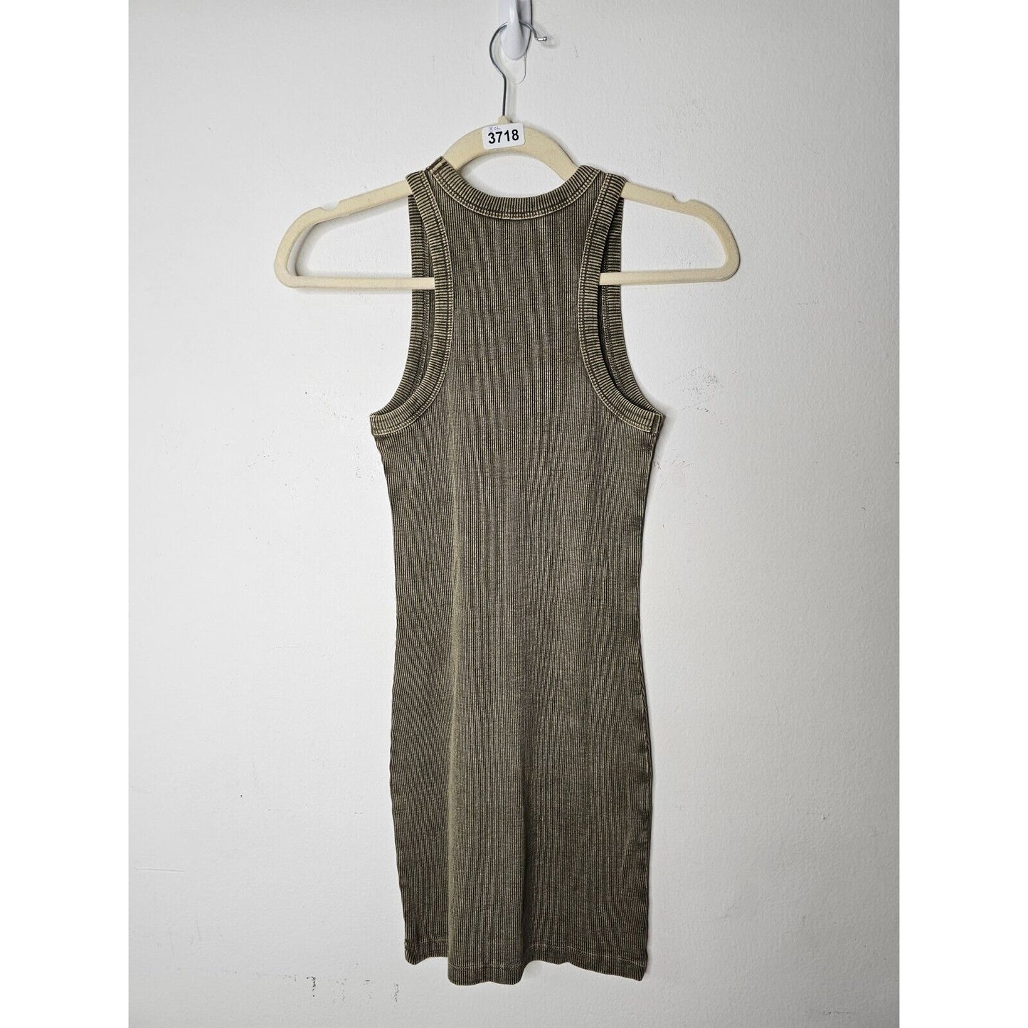 Garage Olive Green Rib Knit Sleeveless High Shoulder Tank Bodycon Mini Dress XS