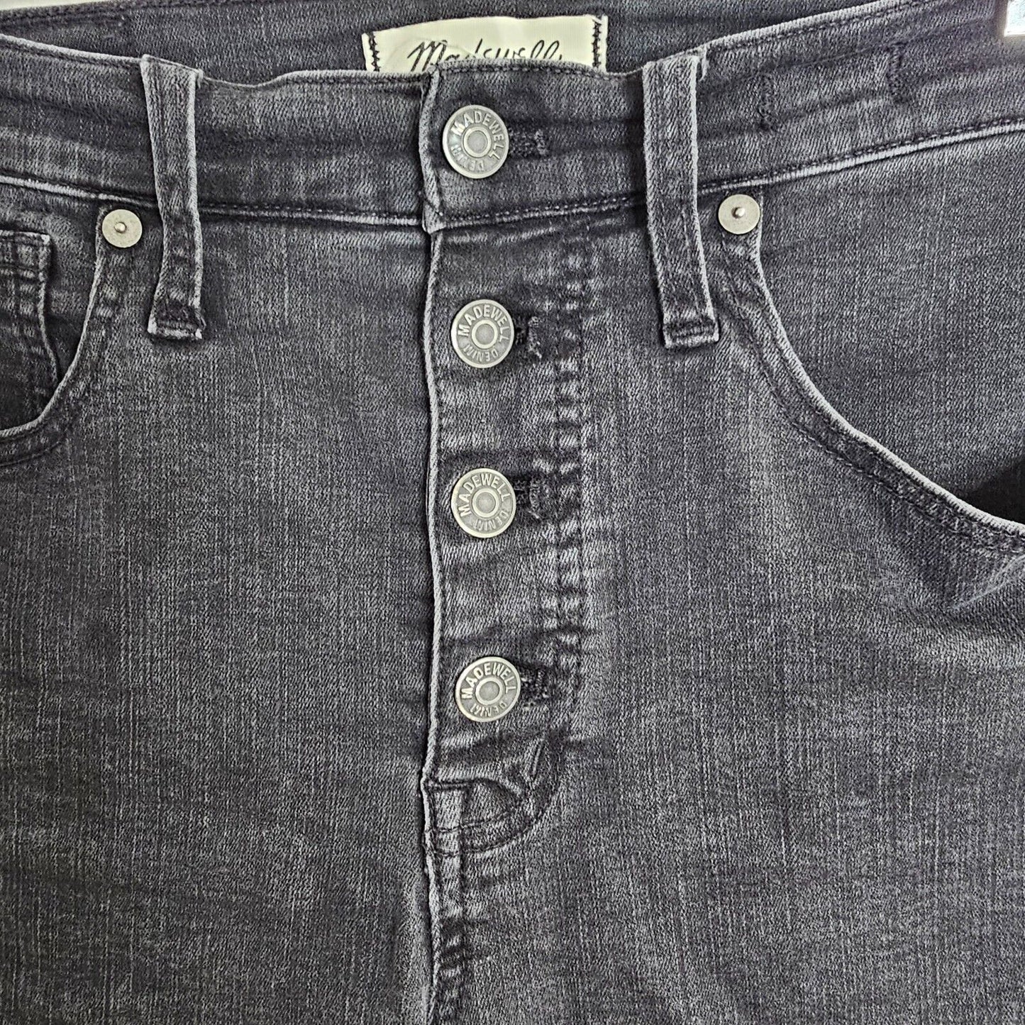 Madewell Dark Gray Raw Hem 10" High Rise Skinny Jeans Button Through Edition 28