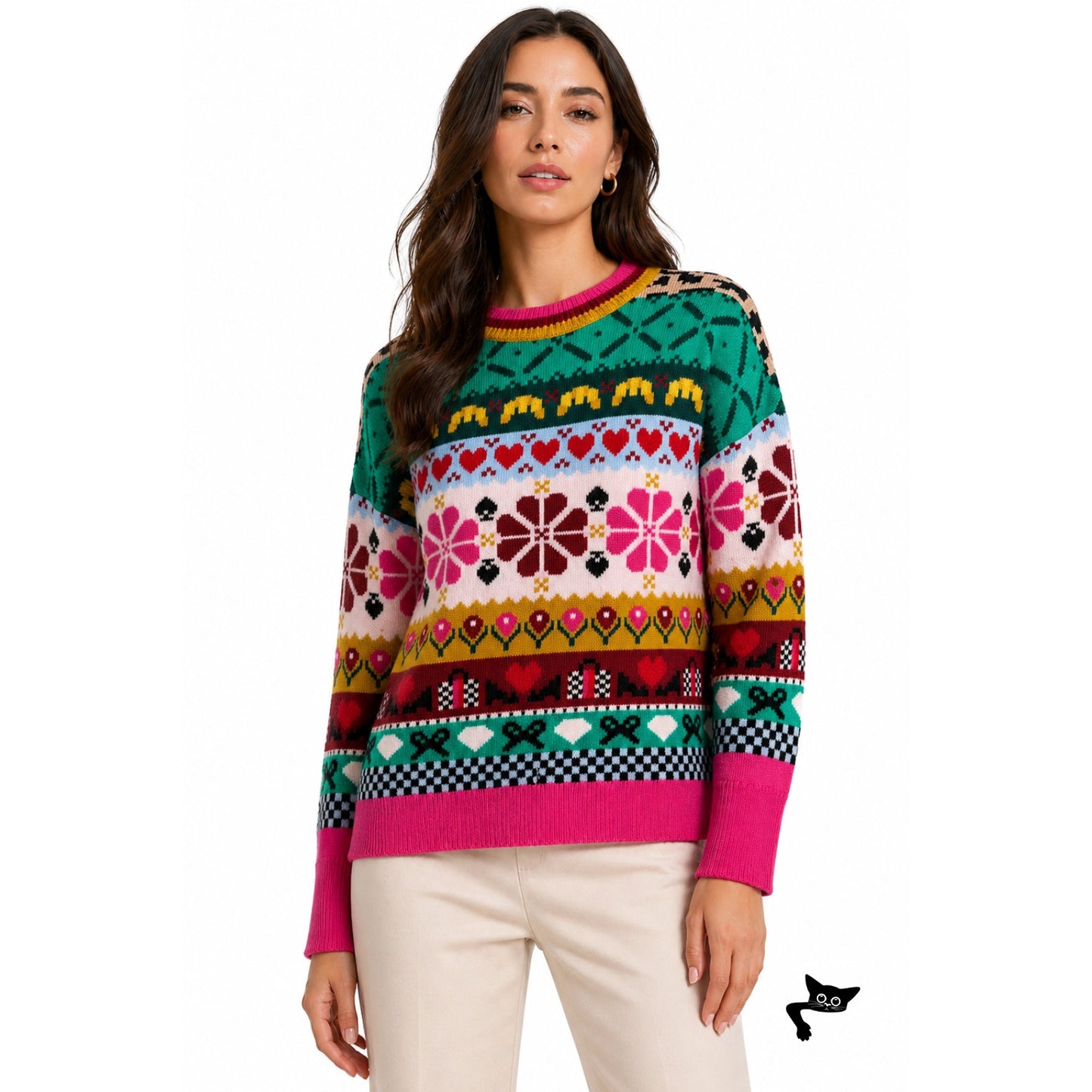 Kate Spade Multicolor Wool Mohair Floral Heart Sweater - S
