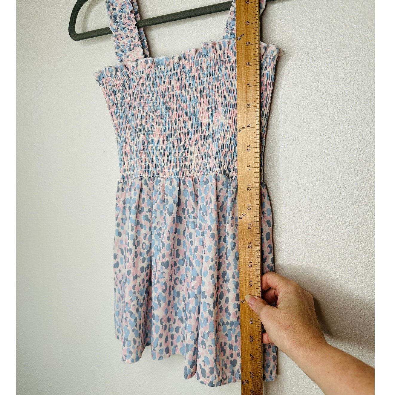 Aqua Muted Pink Cream Blue Smocked Sleeveless Babydoll Top S